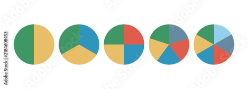 Pie chart set, Circle icons for infographic. Colorful diagram collection with 2 ,3,4,5,62 sections and steps.   Vector illustration.