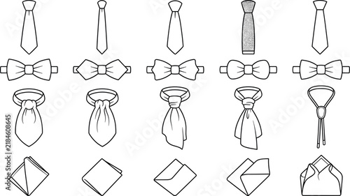 Bild auf Leinwand Mens Neckties Bowties and Pocket Squares Line Icon Set with Formal Wear Accessor