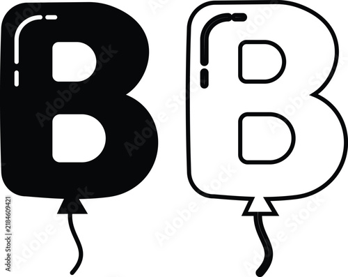 Balloon icons set, collection and group of party balloons, heart, star, number, celebration and festive decoration symbols in black flat and line vector style isolated transparent background