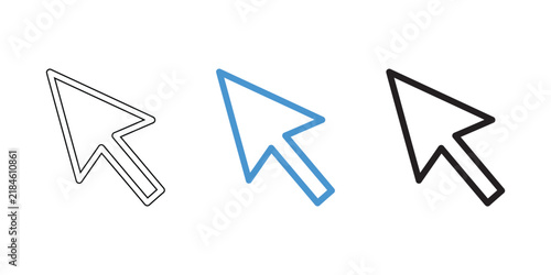 Set of three different computer mouse cursor arrow icons isolated on white background