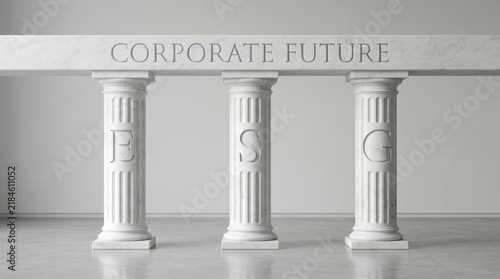 Corporate future concept with marble pillars representing esg reporting standards for sustainable business growth and responsibility