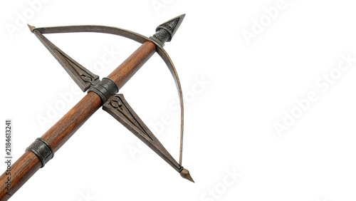Obraz na plátně Traditional medieval wooden crossbow weapon with metal bow string historical sho