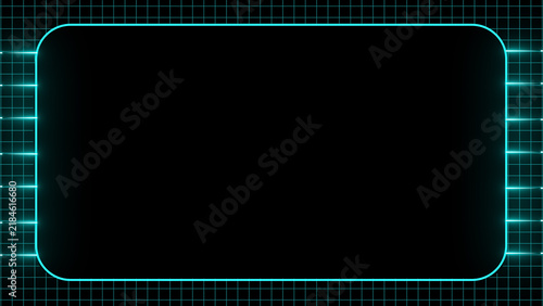 Blank Rounded Rectangle Screen with Neon Blue Border on Grid Background empty