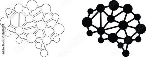 Artificial intelligence brain network outline and solid black icon for neural networks and machine learning concepts.