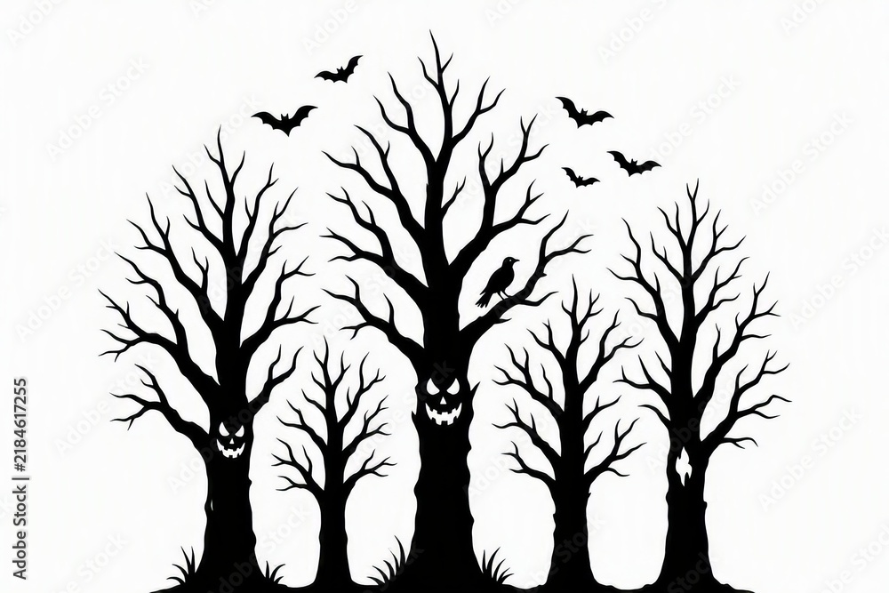 Fototapeta premium Creepy Halloween themed tree silhouettes against a white background