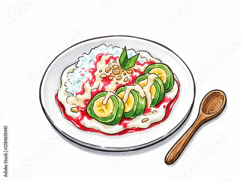 Pisang Ijo Traditional Indonesian Dessert Illustration on White Background