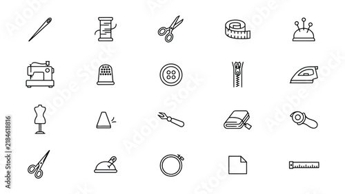 Collection of sewing and crafting tools icons isolated on transparent background
