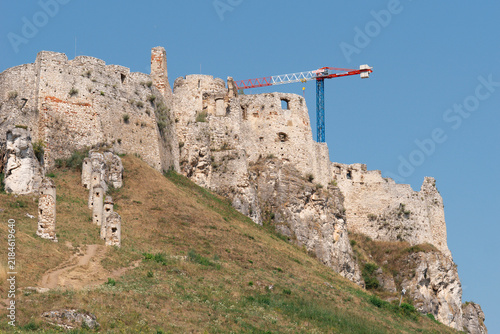 Obraz na płótnie spis castle ruins stone wall battlements medieval fortress slovakia clear blue s