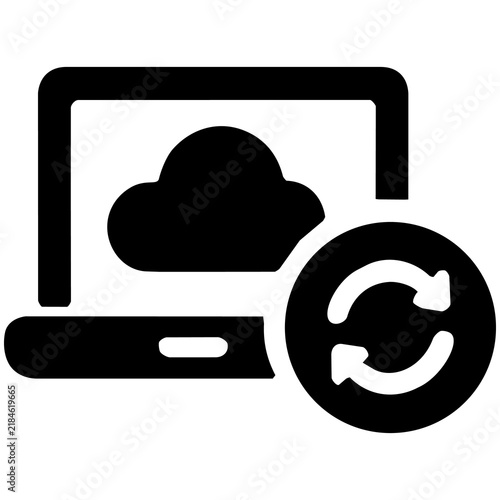 Obraz na płótnie Laptop cloud sync icon for data storage and digital file synchronization interface design