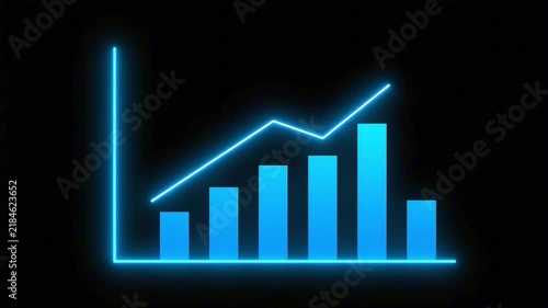 Animated blue growth chart with rising bars and trend line