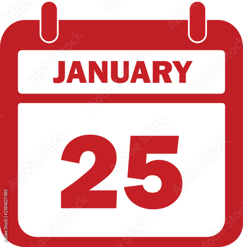 January 25 calendar icon vector, red flat date symbol for daily planning, twenty-fifth day of the month organizer graphic