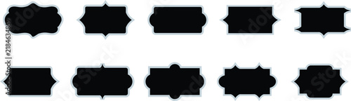 Collection of decorative label silhouettes against a white background silhouette
