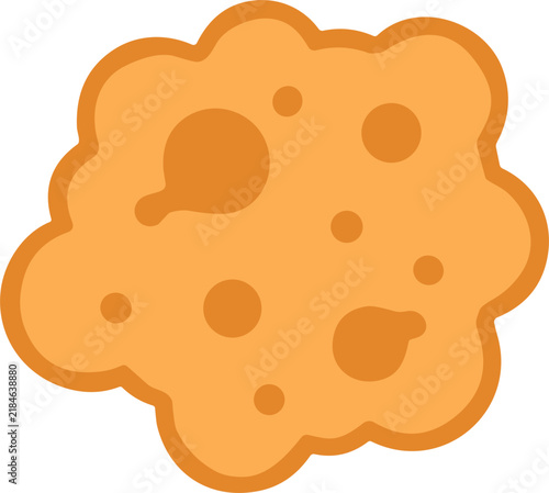 Minimalist vector illustration of a porous orange food slice, possibly cheese or bread, featuring organic shapes and circular holes isolated on a dark background for graphic design projects.