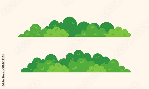 Green hedge and bush border illustration set for landscape background design