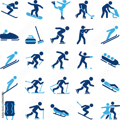 Set of winter sports icons showing various athletic activities