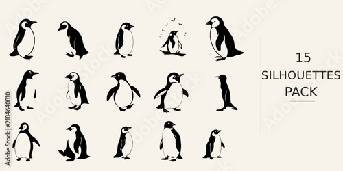 Картината върху платно Penguin Waddling Silhouette - Rounded Shape Crisp Vector Cutout Black Vector Cli