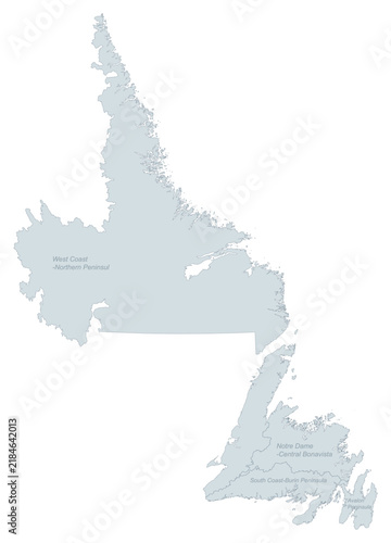 Foto Political Map of Newfoundland and Labrador, Canada - Administrative Divisions