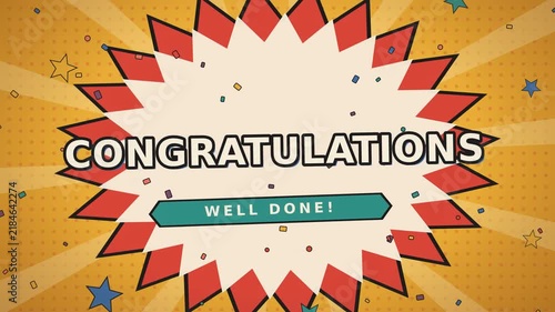 Congratulations in pop art concept colorful for congratulating events champion 