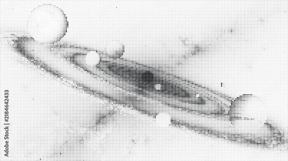 Obraz premium Abstract artistic background featuring a black and white halftone dotted planet space landscape illustration