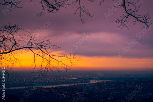 Konstfotografi Novi sad cityscape at sunset with danube river