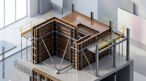 3D Render of Concrete Formwork System on Construction Site.
