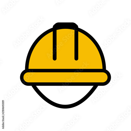 Yellow construction hard hat icon, a symbol of safety and industrial work, representing protection for workers on construction sites and engineering projects isolated on transparent background