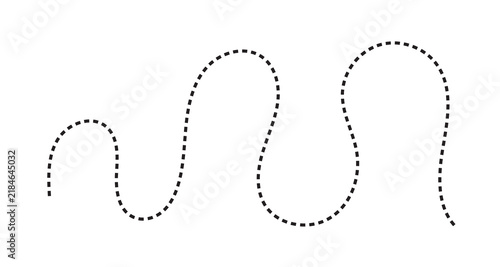 Canvastavla Black dashed wave path on white background with dashed line wavy line dotted lin