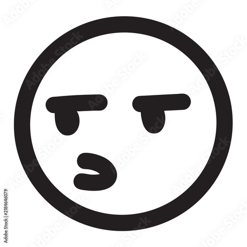 Black and white skeptical face emoticon icon.