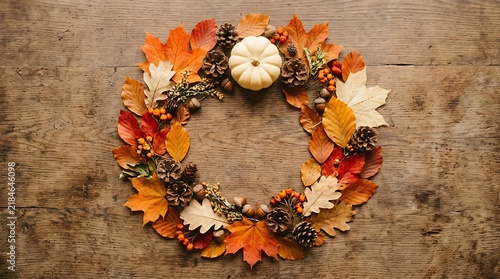 Autumn wreath with dried flowers and candle