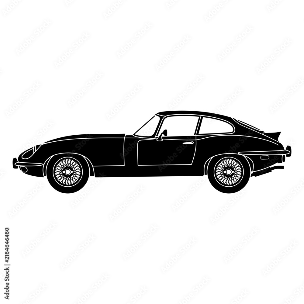 Fototapeta premium Classic sports car silhouette in sleek black monochrome line art with outlines vintage style racing
