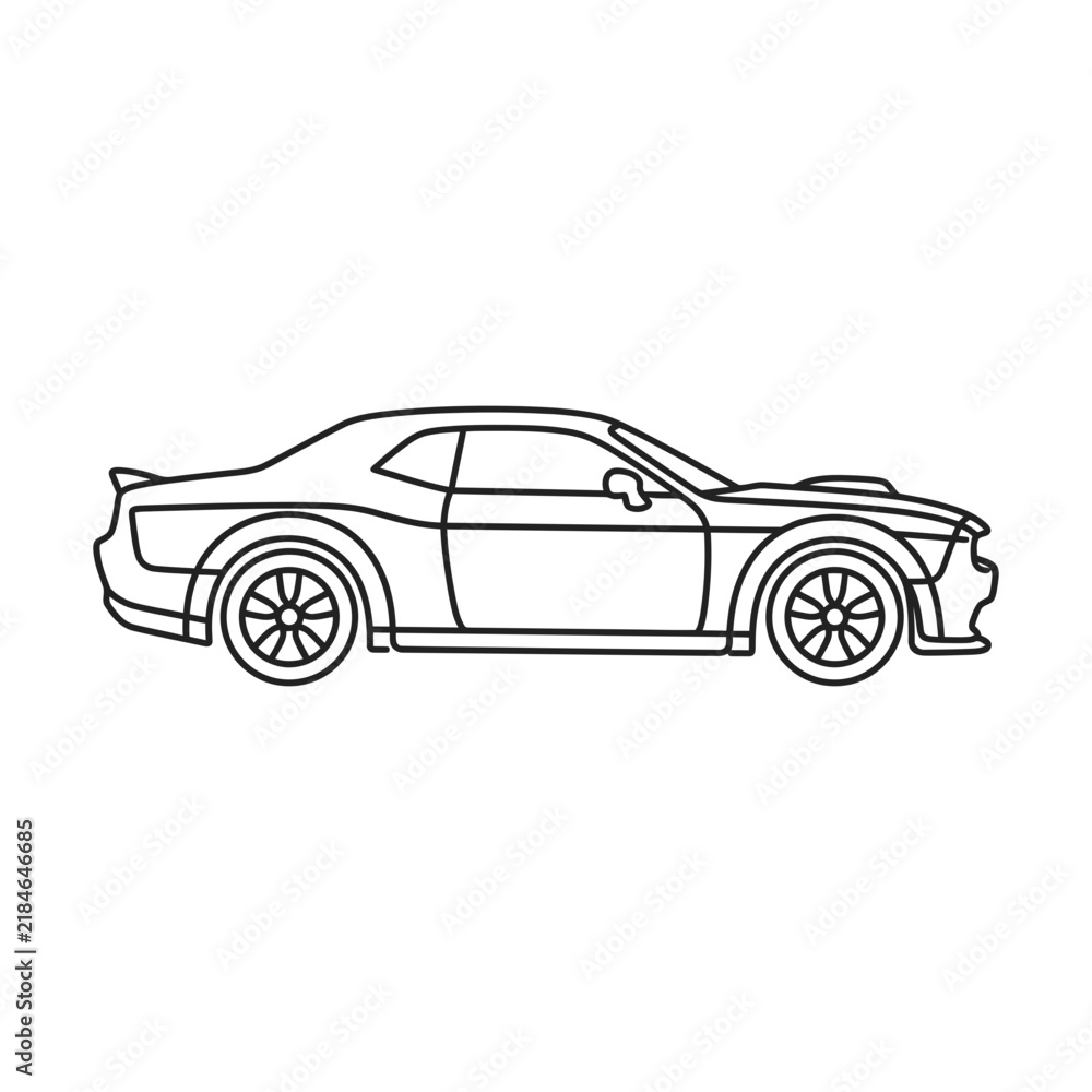 Fototapeta premium Classic sports car silhouette in simple line drawing style with outlines sleek sports outline only