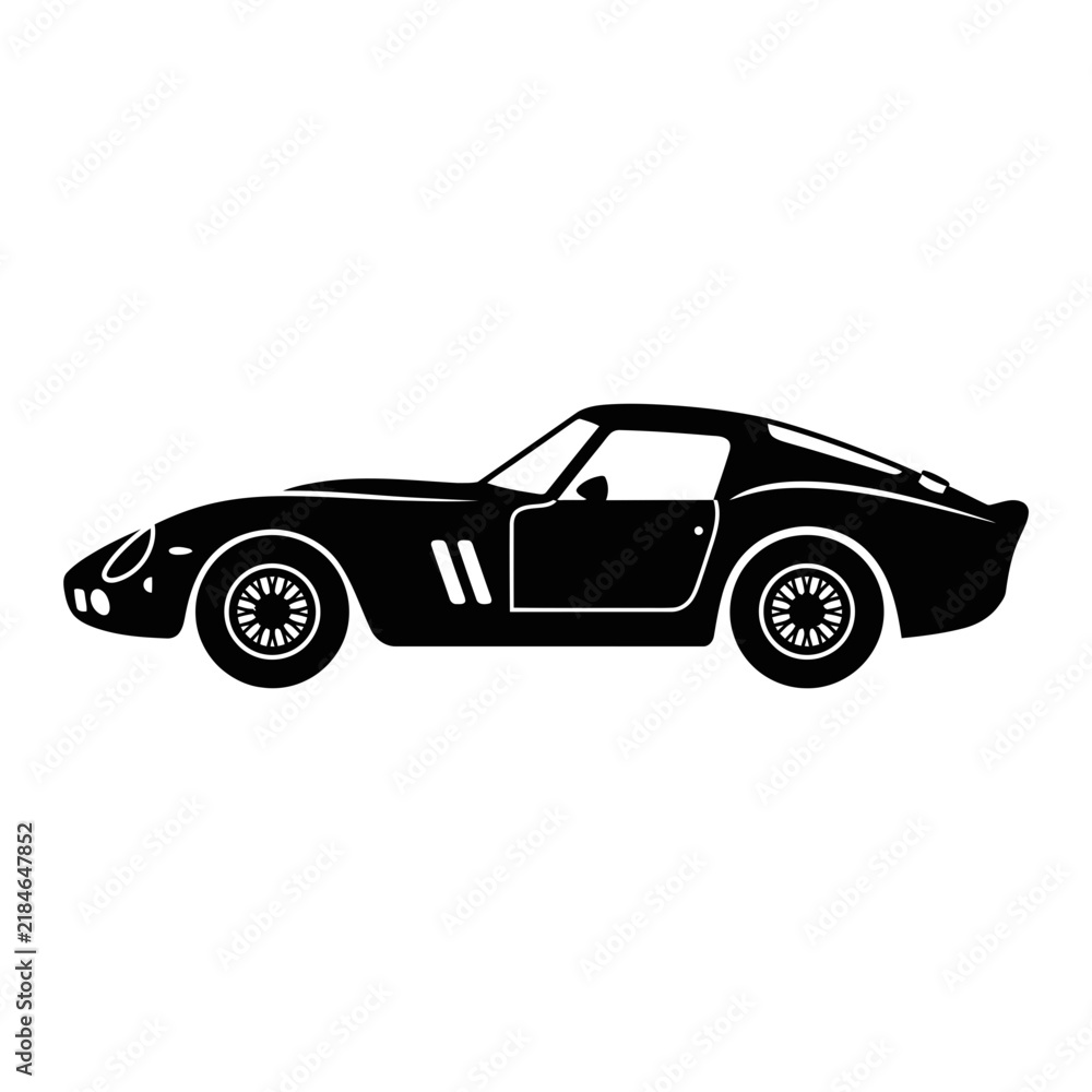 Fototapeta premium Black silhouette sports car driving on plain background with doors racing wheels high performance