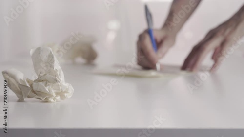 Writing a letter or document  on white table