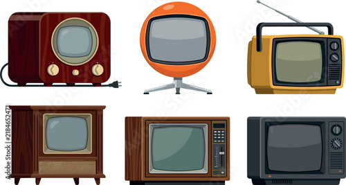 Canvastavla Vintage Television Models and Retro CRT TV Set Collection Vector SetPrint