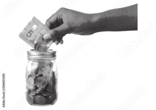 retro halftone money saving in jar dot pop art vector illustration