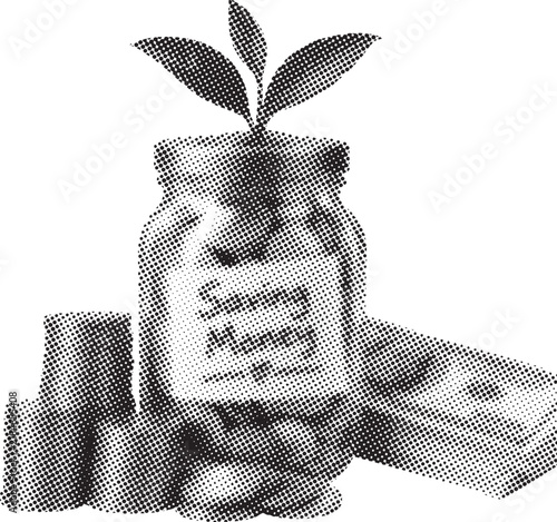 retro halftone money saving in jar dot pop art vector illustration