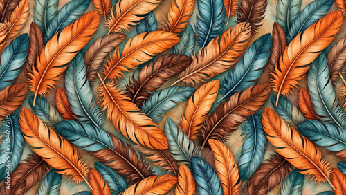 Colorful Orange Blue And Brown Feather Pattern Background For Creative Designs