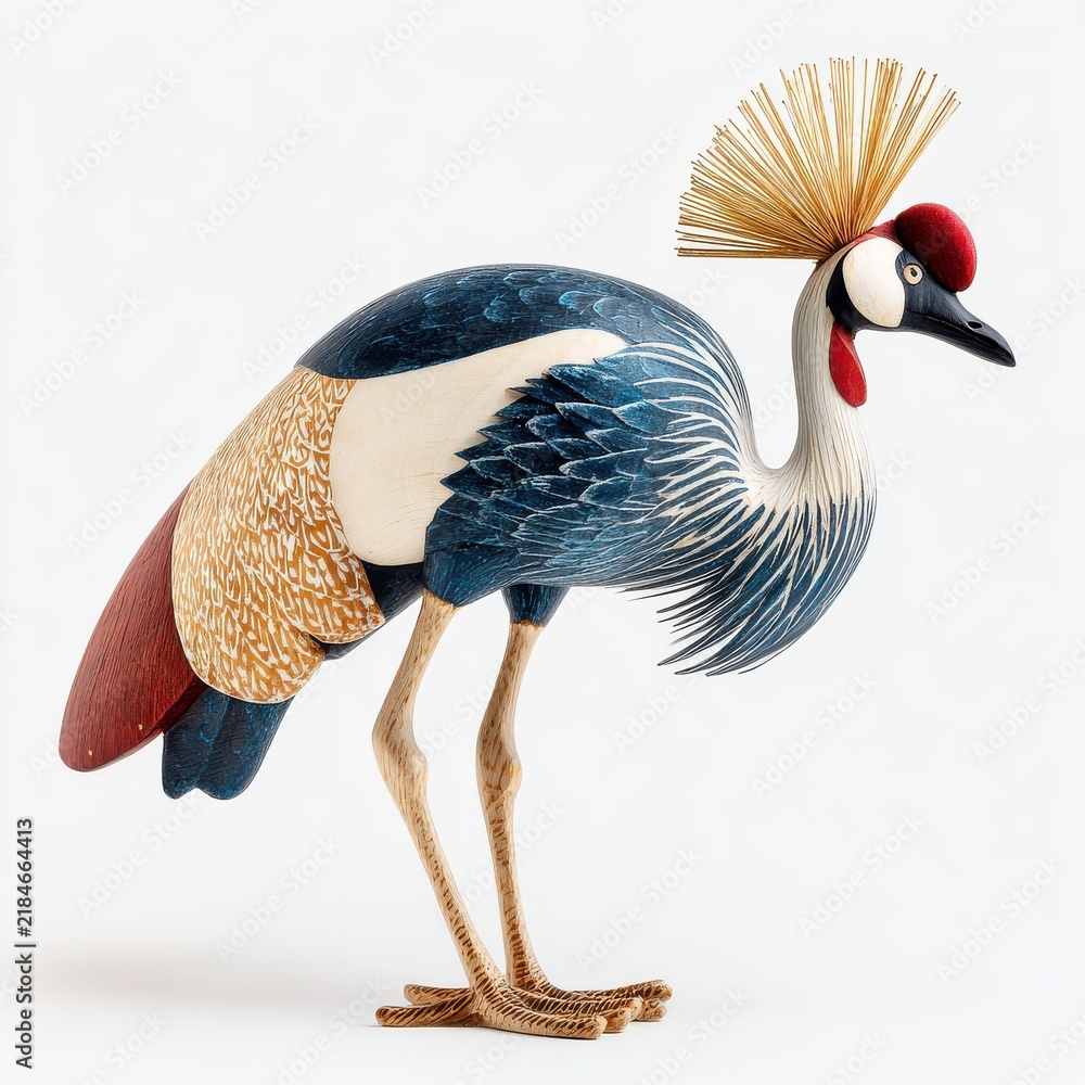 Obraz premium Intricate Paper Quilling Art Of A Grey Crowned Crane Standing On A Plain White Background
