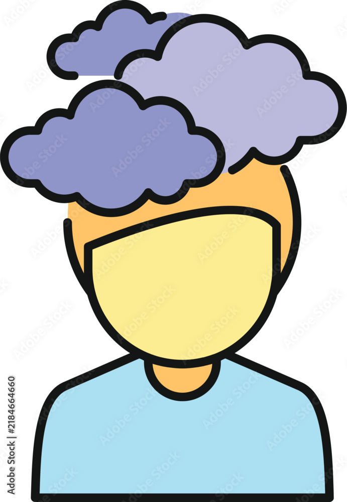 Fototapeta premium Person icon having clouds over head representing thinking and mental confusion