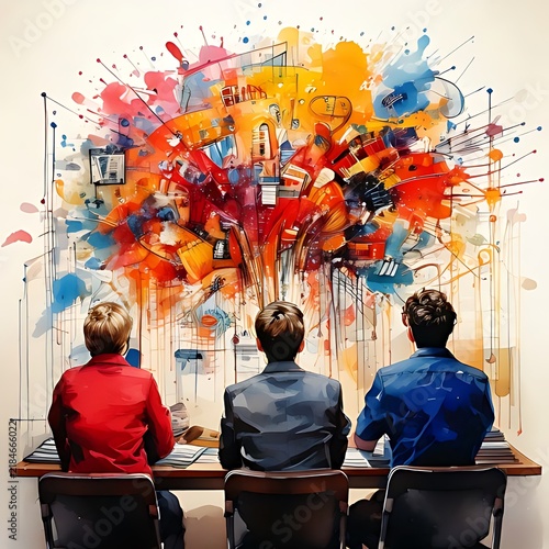 Creative Team Brainstorming with Colorful Abstract Ideas.