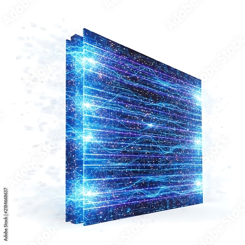 Abstract square data server panel with glowing blue light fiber optics
