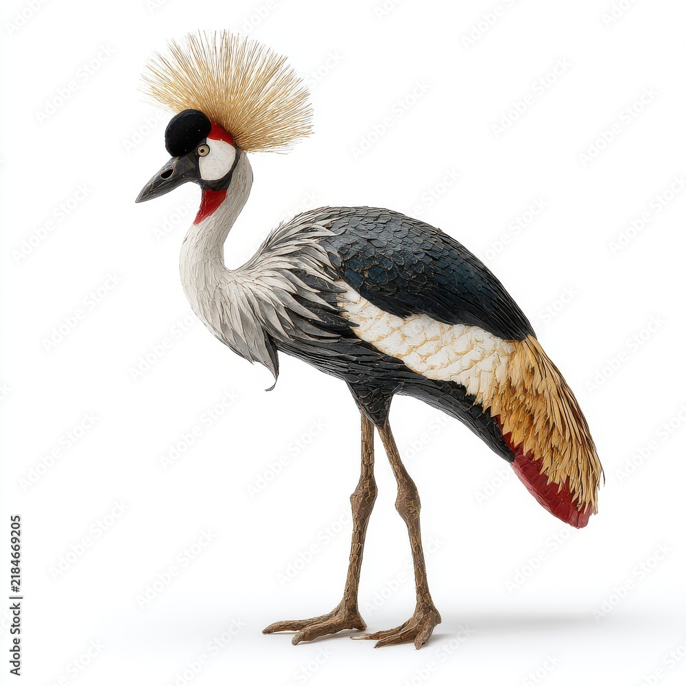 Obraz premium Majestic Grey Crowned Crane Standing Isolated On A Clean White Background