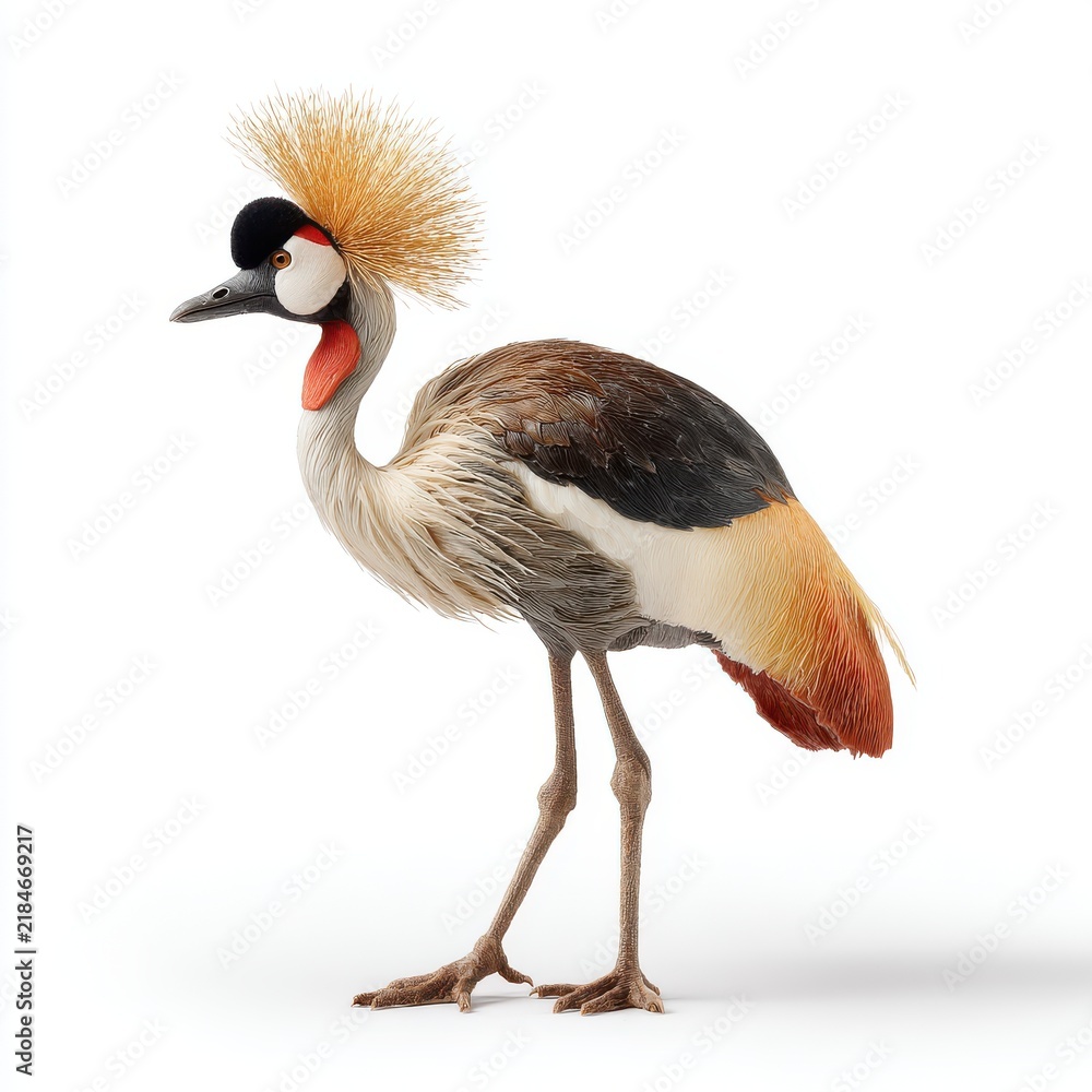 Obraz premium Majestic Grey Crowned Crane Standing Isolated On A Plain White Background
