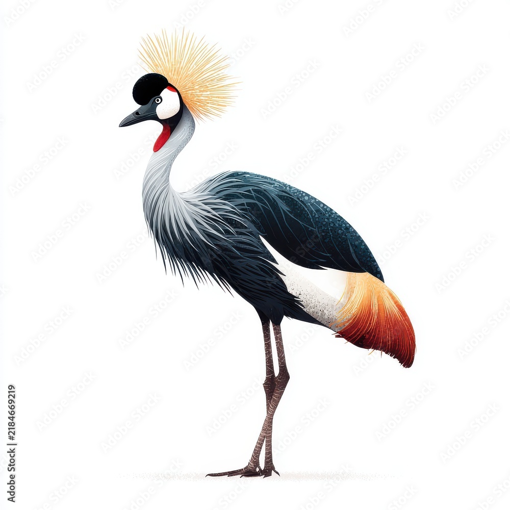 Obraz premium Majestic Grey Crowned Crane Standing Isolated On A Pure White Background With Golden Feather Crest