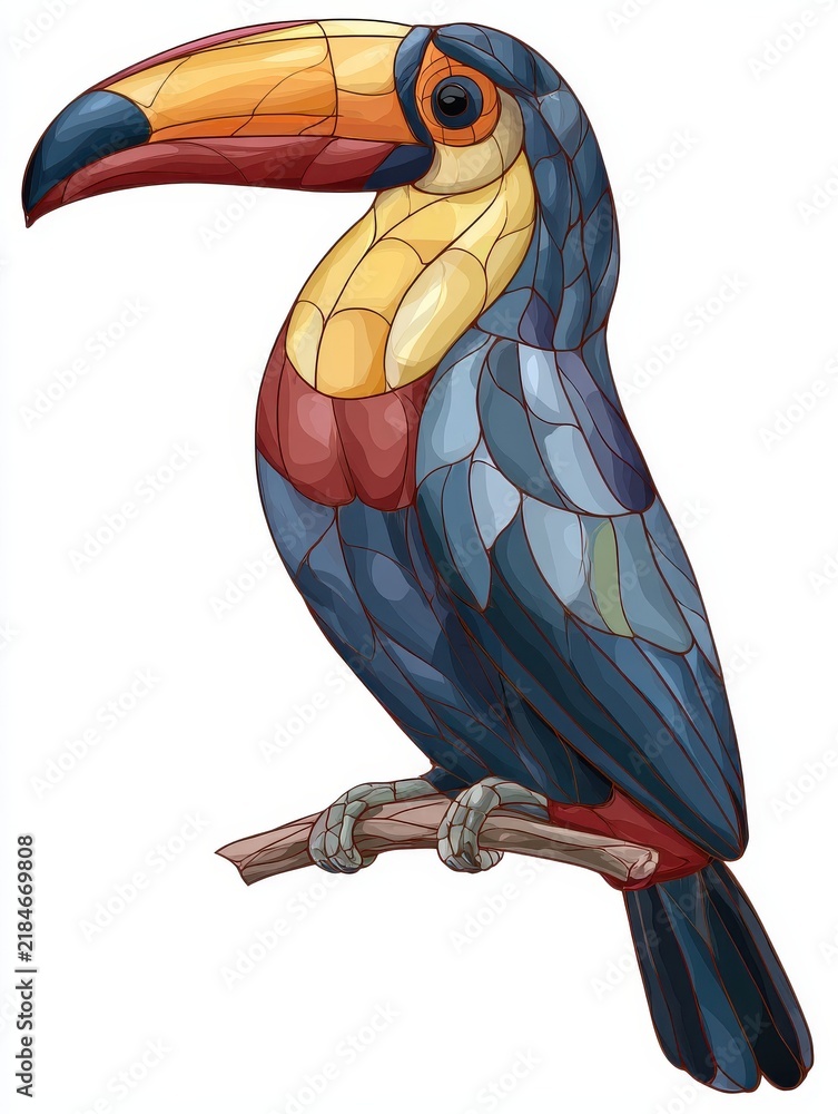 Obraz premium Mosaic Toucan Bird With Colorful Geometric Pattern And Vibrant Feathers On Isolated White Background