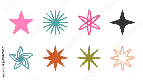 Collection of various colorful decorative sparkle and star icons