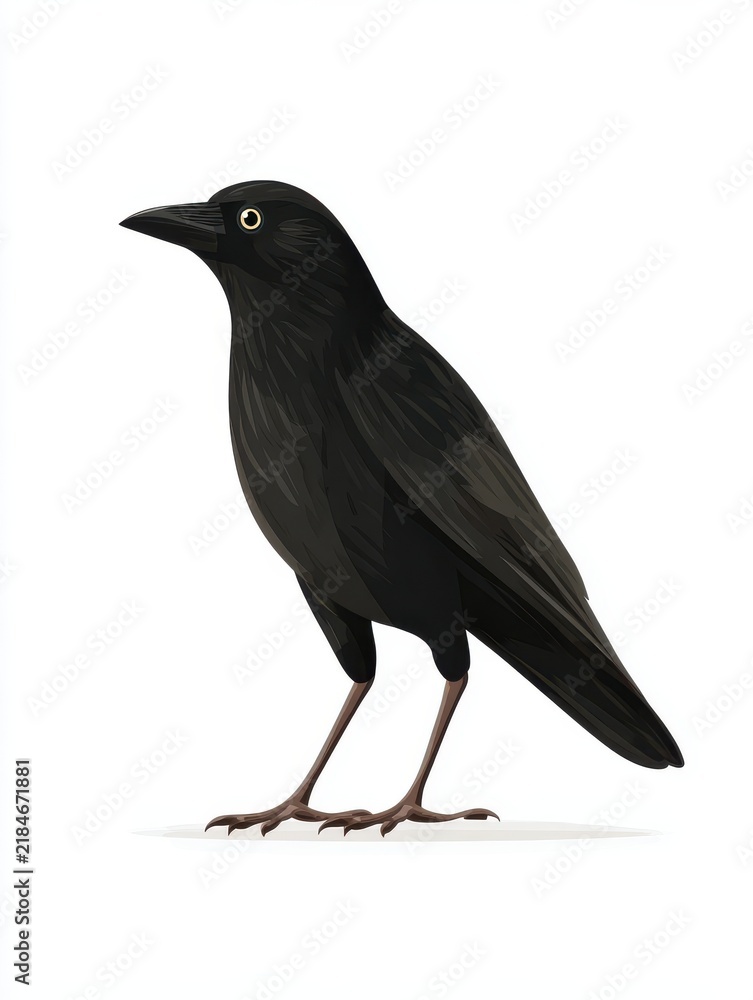 Obraz premium Pixel Art Illustration Of A Solitary Black Raven Standing Against A Clean Solid White Background