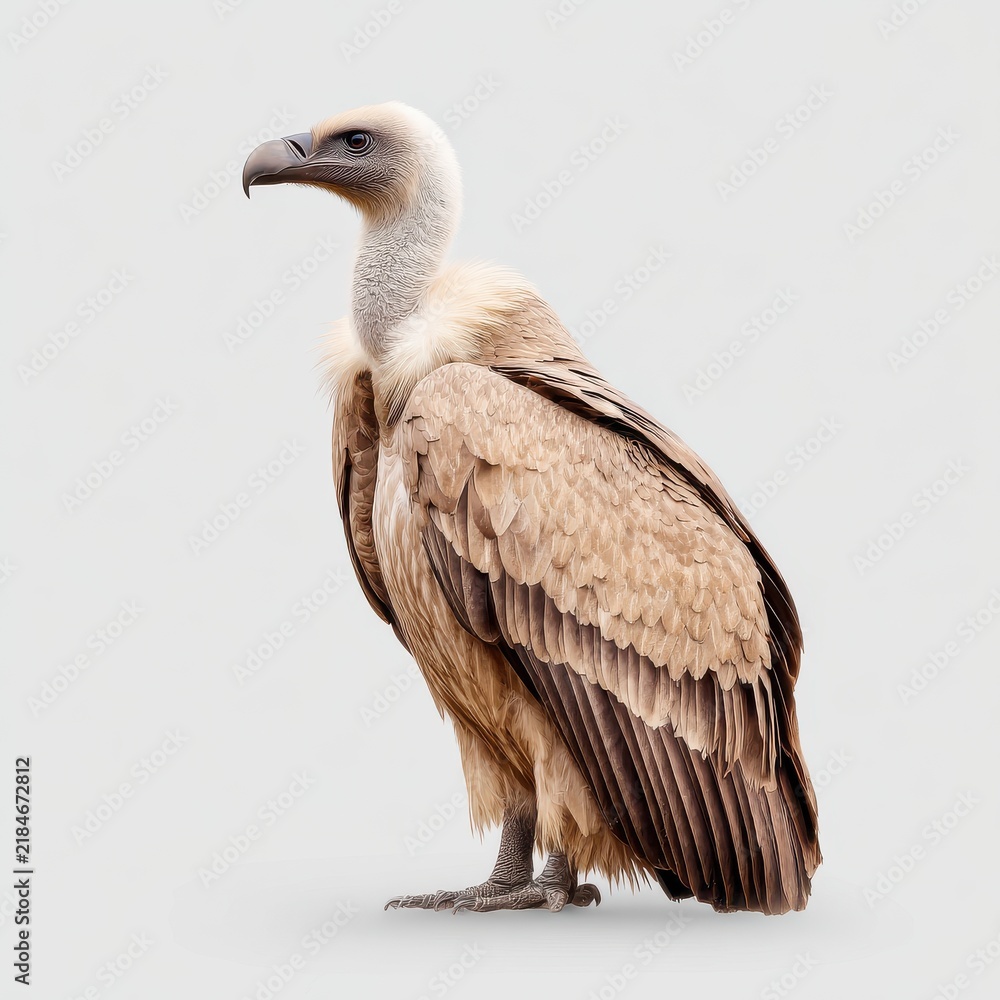 Obraz premium Side View Of A Majestic White Backed Vulture Standing On A Plain Grey Background