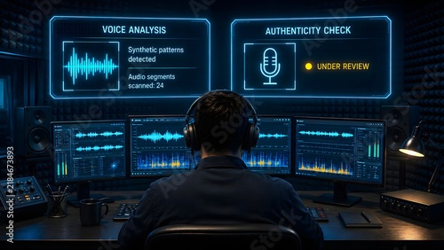 Voice analysis detecting synthetic audio patterns under review