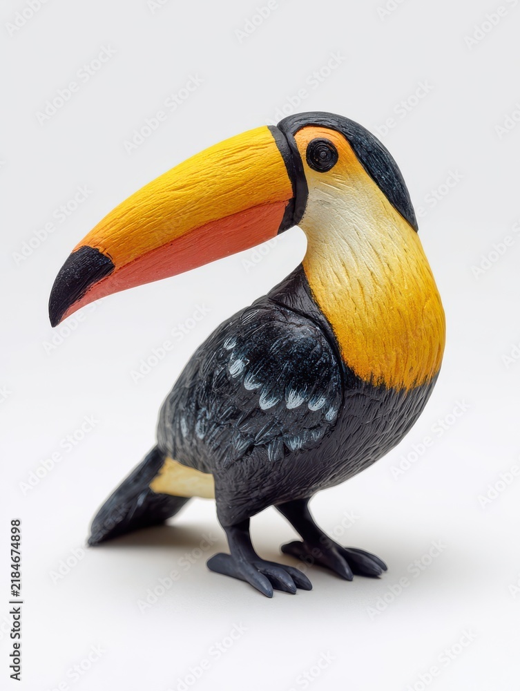 Obraz premium Small Decorative Toucan Bird Figurine Isolated On White Studio Background With Soft Lighting
